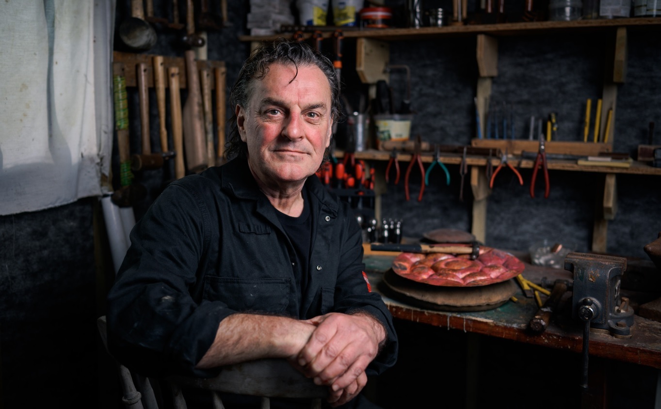 Richard Andreucetti, Irish visual artist, creating contemporary artwork in his studio.